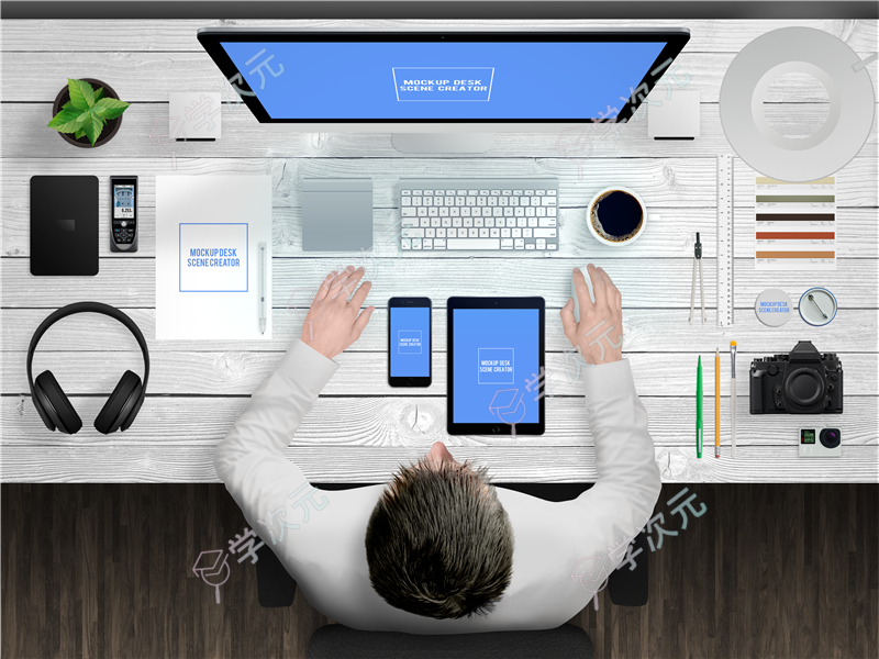 办公VI设计素材 品牌元素 mockup-desk-scene-creator