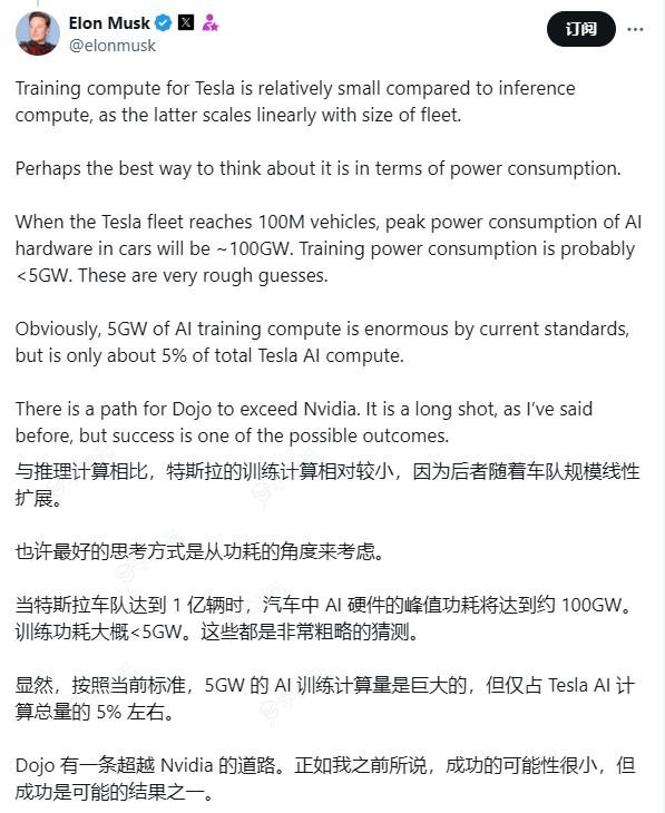 马斯克：特斯拉今年的英伟达芯片采购额或达40亿美元